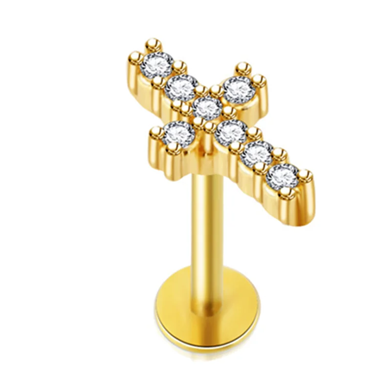 Crystal Flower Tragus Piercing Earring, Flat 16G