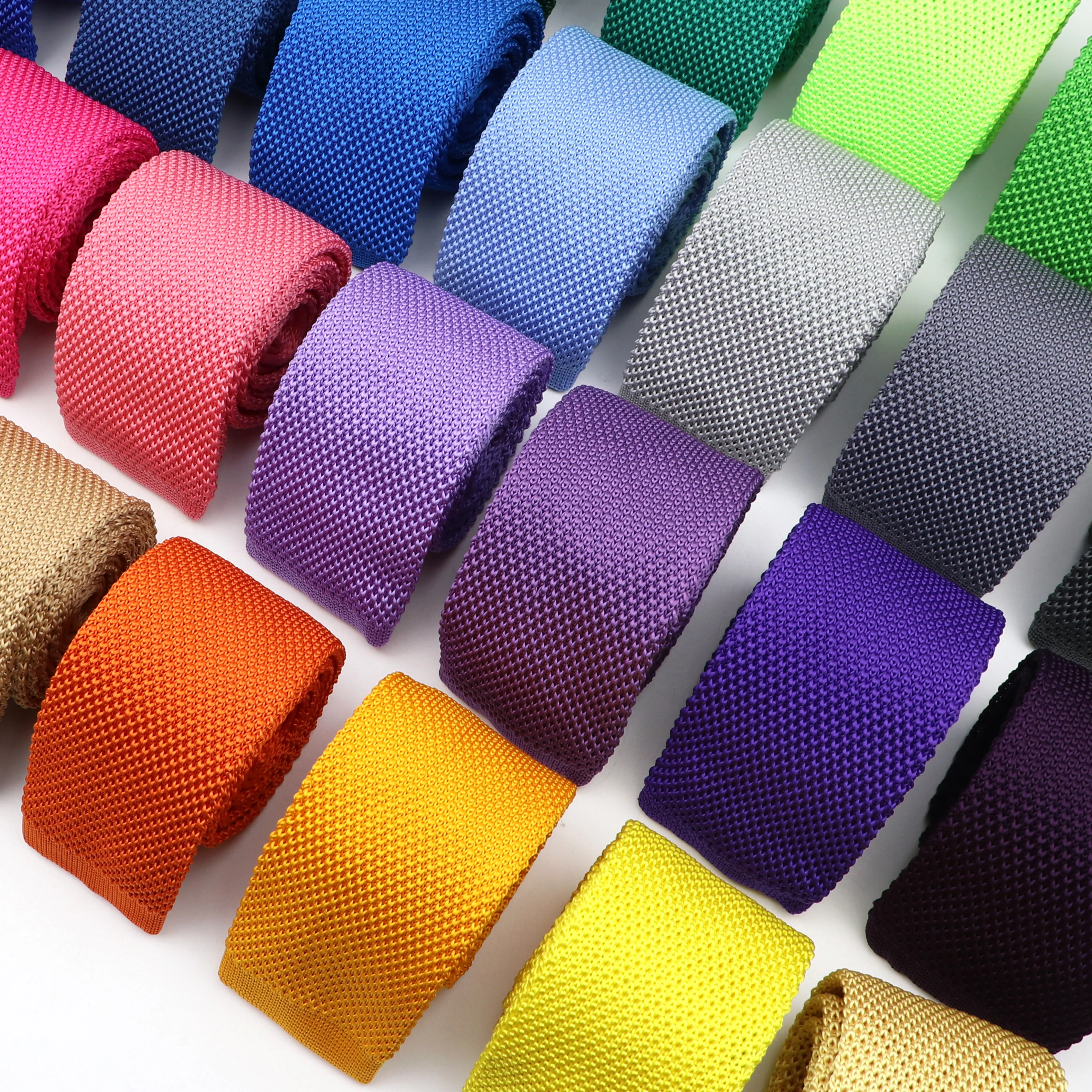 ผู้ชายสีทึบถัก Tie แฟชั่นผอมผอม Neckties คลาสสิกแบนทอคุณภาพสูงอุปกรณ์จัดงานแต่งงาน