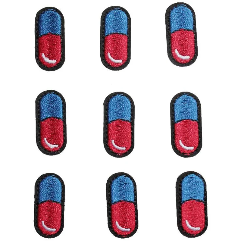 10Pcs Sew or Iron on Patches - Pills Patch for Backpacks, Schoolbag, Clothing Size: 1.18x0.59 inch