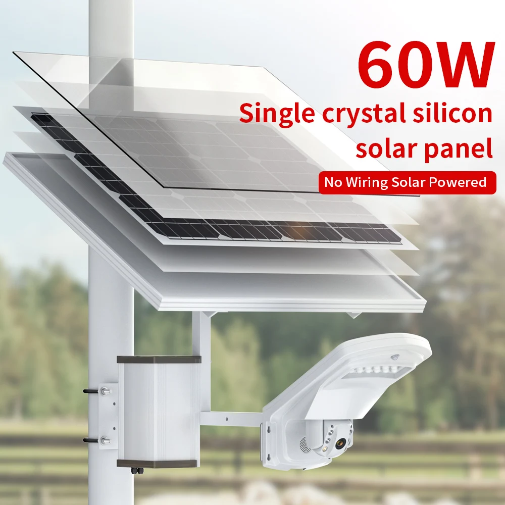 Wireless 4G Floodlight Security IP Camera 5X Optical Zoom HD PTZ Surveillance Cam 60W 30A Battery Solar Panel CamHi Waterproof