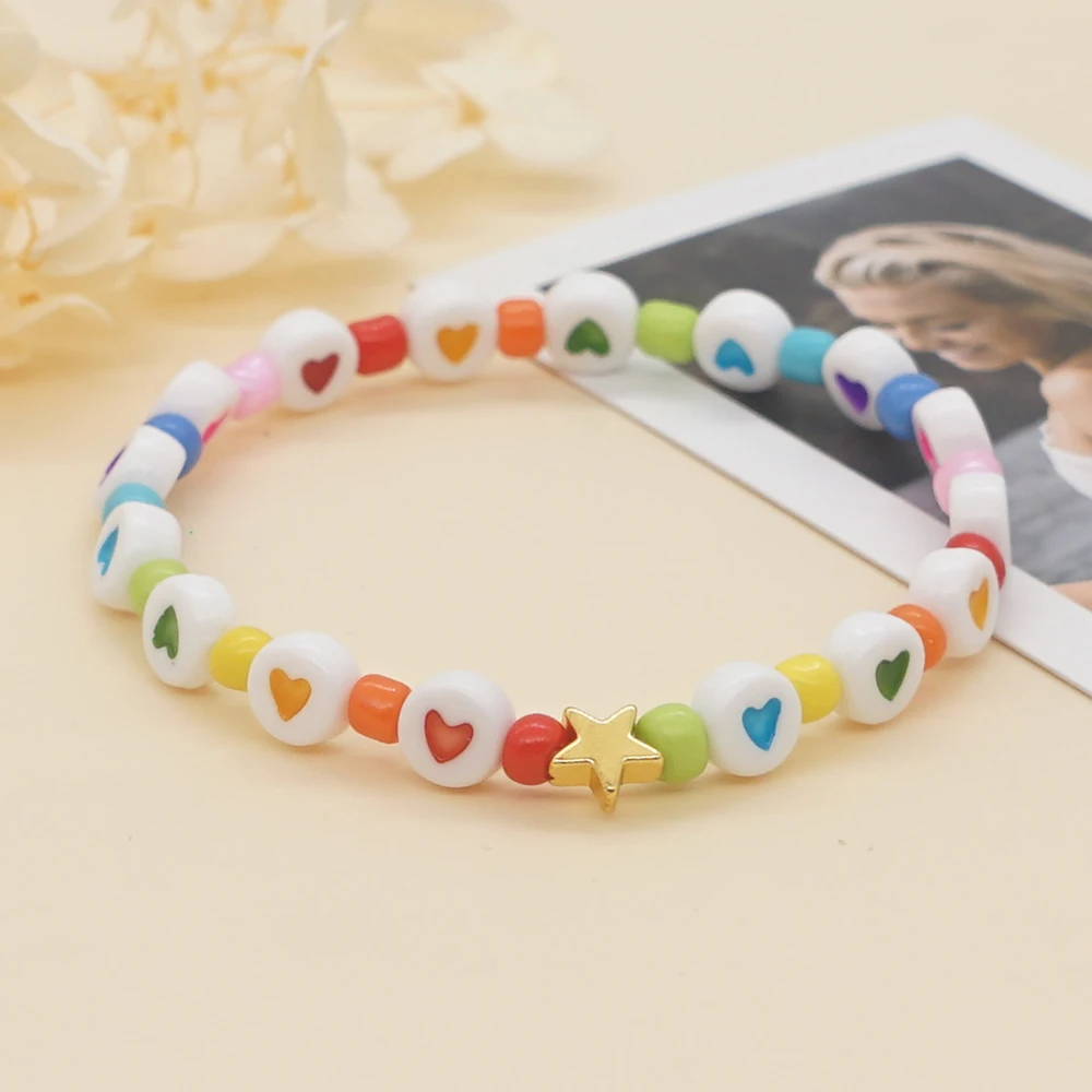 Go2Boho 2023 Heart Beaded Bracelet Star Charms Multicolor Hearts Beads Strand Bracelets For Women Fashion Jewellery Gift For Her