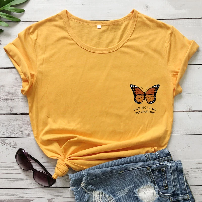 Protect Our Pollinators T-Shirt Hipster butterfly Slogan Bees Lover Graphic Cotton Tee Stylish Women tumblr Vegan tops