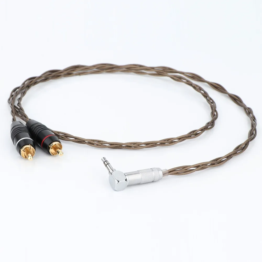 one piece Silver Plated 3.5mm to 2RCA Audio Cable  3.5mm 90 degree Right Angled Plug Audio Video Cable