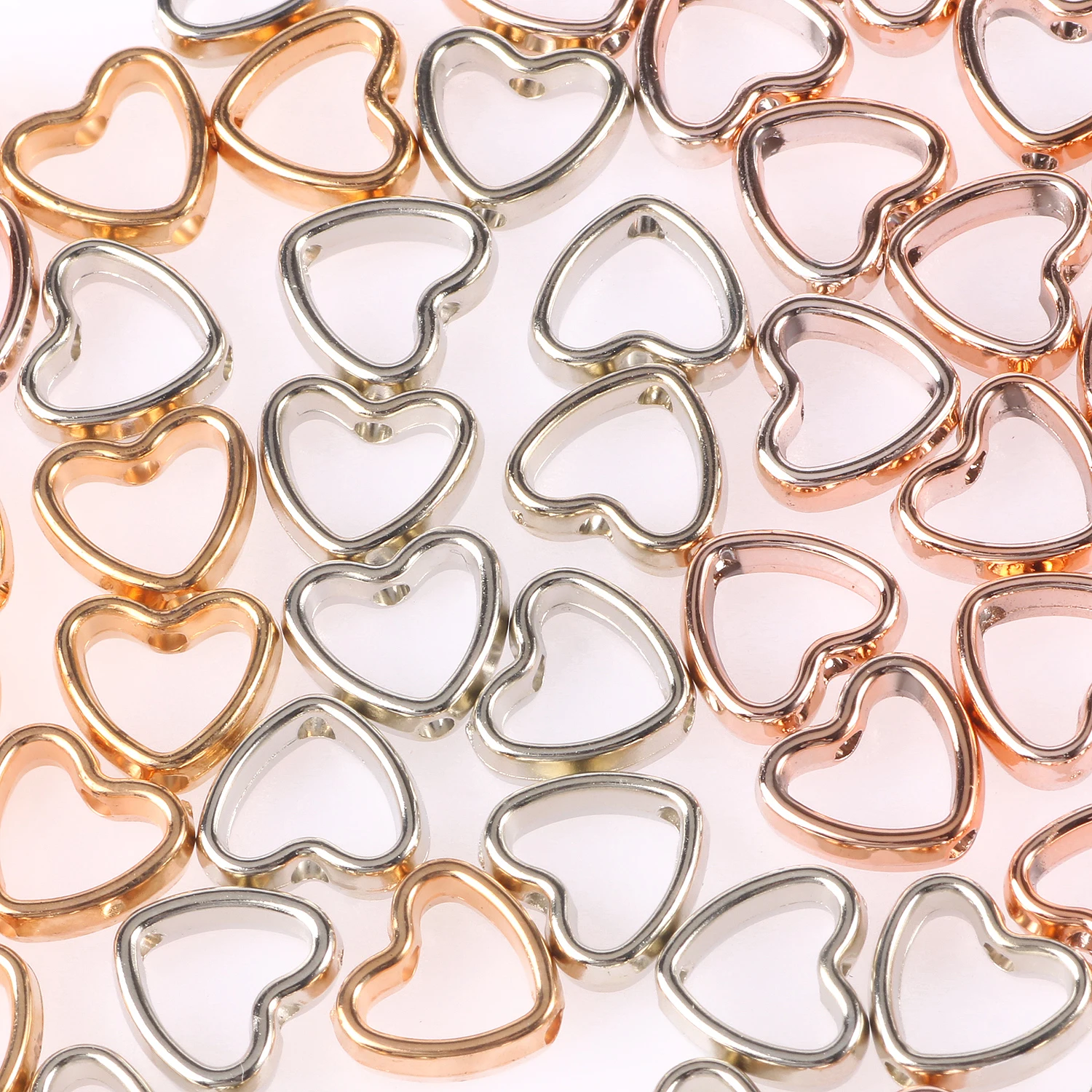 50pcs Two Hole CCB Love Heart Frame Beads Spacer Connectors Diy Necklace Bracelet Earrings Pendants Jewelry Making Accessories