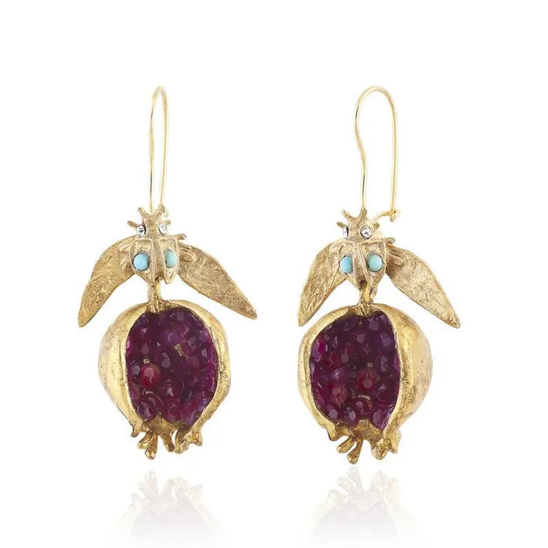 Unique Gold Pomegranate Design Drop Earring Dangle Hook Earrings for Women Brincos Female Fashion Vintage Jewelry Gifts for her