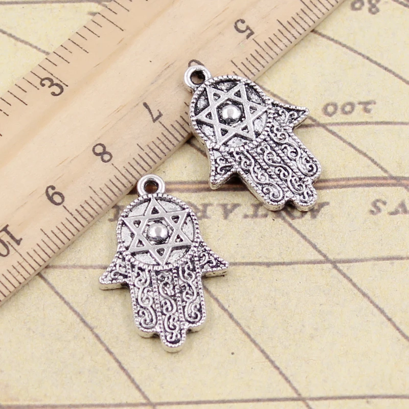 10pcs Charms hamsa palm fatima hand star of David 28x19mm Tibetan Silver Color Pendants Antique Making DIY Handmade Craft