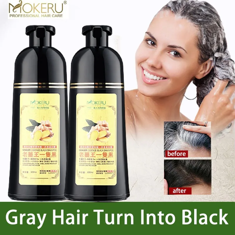 

Mokeru 2pcs/Lot No Damage Hair Organic Natural Ginger Fast Permanent Dyeing Black Hair Dye Shampoo For Covering Gray White Hair