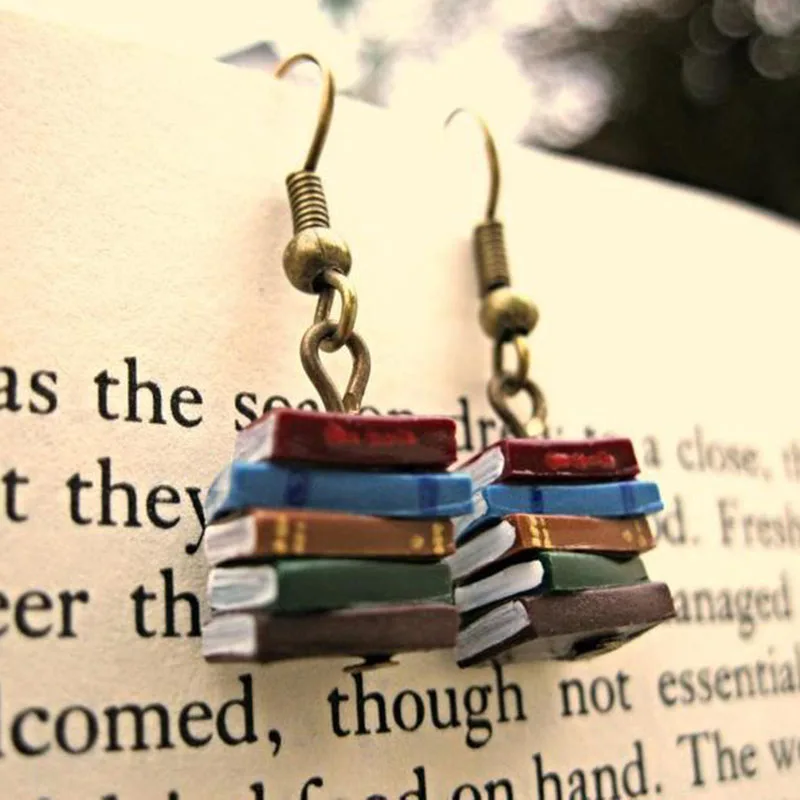 Classic Stack of Books Drop Dangle Earrings Multicolor Book Pendant Earrings for Women Girl BN