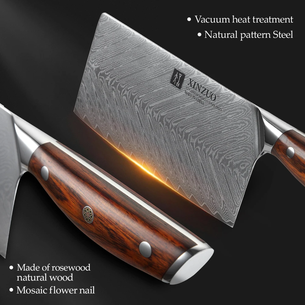 XINZUO 7 \'\' Meat Cleaver Knife High Carbon VG10 Damascus Stainless Steel Chef\'s Kitchen Knives Sharp Slicing Butcher Gift Knife