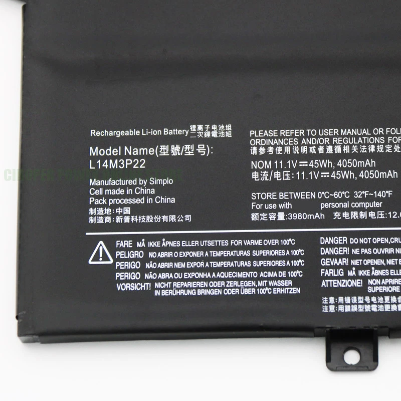 CP Bateria Do Laptop Genuína L14M3P22 11.1V/45WH/4050mAh Para K41-70 K41-80 M41-70 M41-80 Série L14M4P21 L14S3P21