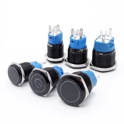 Black Push Button Switch Led Light 16/19/22mm Waterproof Illuminated Metal Flat Latching Momentary with Power Mark 5V 12V 220V