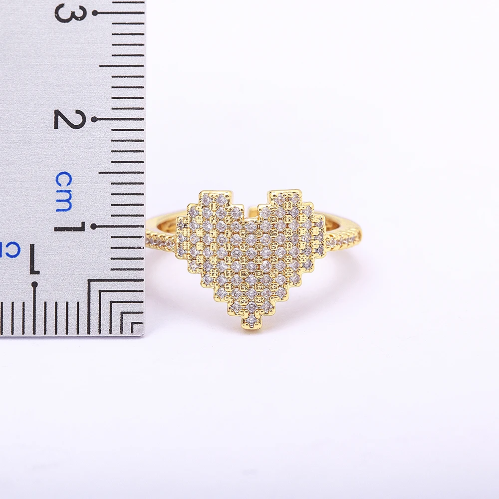 Nidin Fashion Summer Beach Vacation Zircon Ring For Women Girls Finger Heart Open Ring Adjustable Party Jewelry Gifts Wholesale