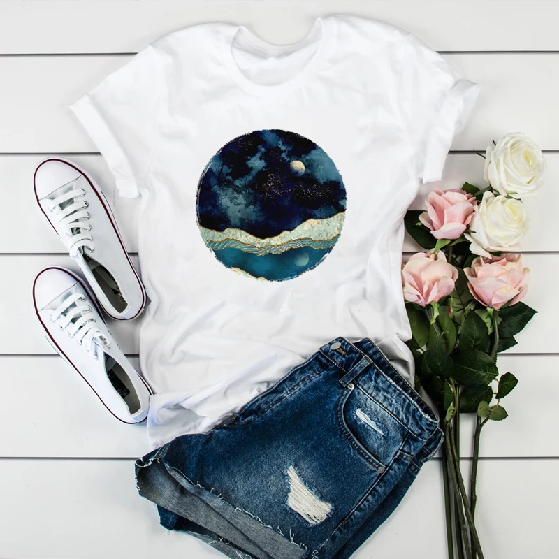 Vrouwen Walvis Vis Leuke Kunst Schilderij Dames Dames Tops Esthetische Kleding Stijlvolle 2021 Dame T-shirt Tumblr T-shirt T-shirts