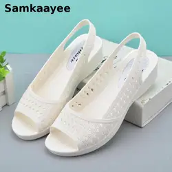 Size 36-41 Sandals Women Platform Wedge Shoes Summer Female Mules Clogs Peep Toe Soft Bottom Waterproof Beach White Zapatos Y12