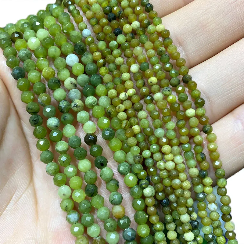 Fine 100% Natural Stone Old Green Jade Faceted Round Spacer Beads For Jewelry Making  DIY Bracelet Necklace 2/3/4MM