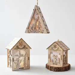 Christmas LED Light Wooden House Luminous Cabin Christmas Decorations Home Decor Night Lamp Pendant Prop Led Candle Gift