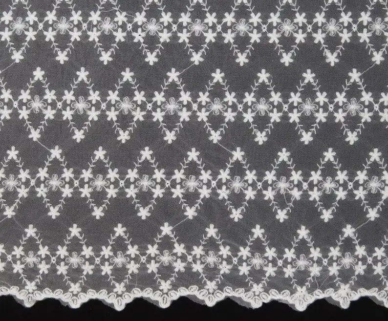 

Lovely Off White Evening Dress Lace Fabric With Floral On Mesh, Tulle Lace Fabric, Gauze Fabric By The Yard
