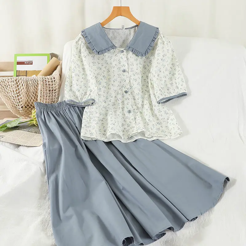 Skirt Suit Summer 2021 New Temperament French Doll Collar Floral Shirt + Skirt Two-piece Female Casual