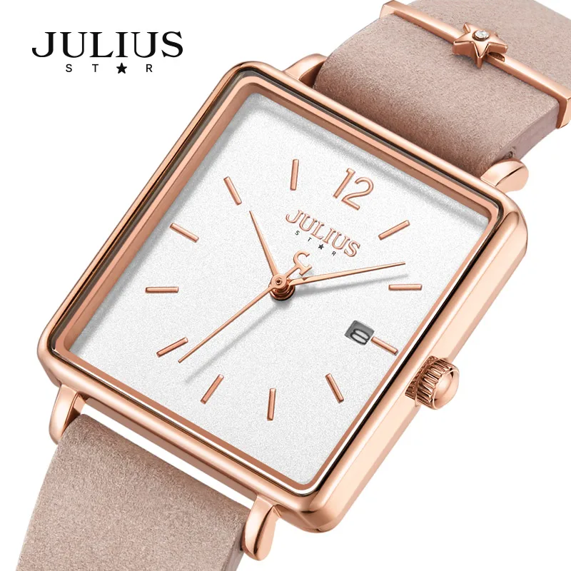 Julius JS-048 Luxury series Women Sapphire Glass Stainless steel Watch Date Square Ladies Quartz Business Relojes Free Bangle