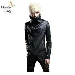 New Vintage Mens Gothic Turtleneck Pu Leather Jacket Slim Fit Punk Style Outwear Coat Motorcycle Personality Windproof Jackets