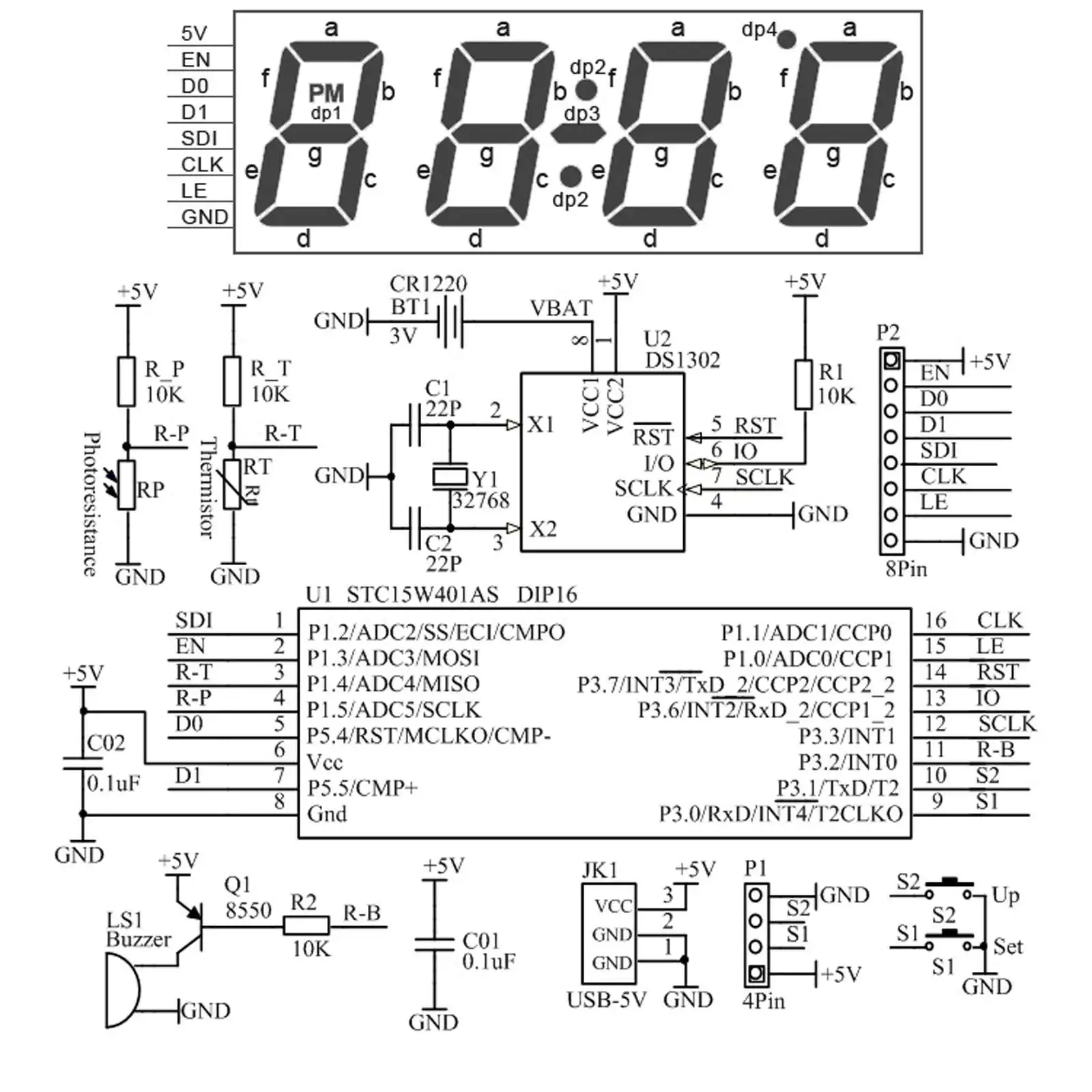 Colorful LED Electronic Clock kit DIY 4 Digital Tube Multicolor with Clear Case DC 5V LED Component Kit Electronic Watch