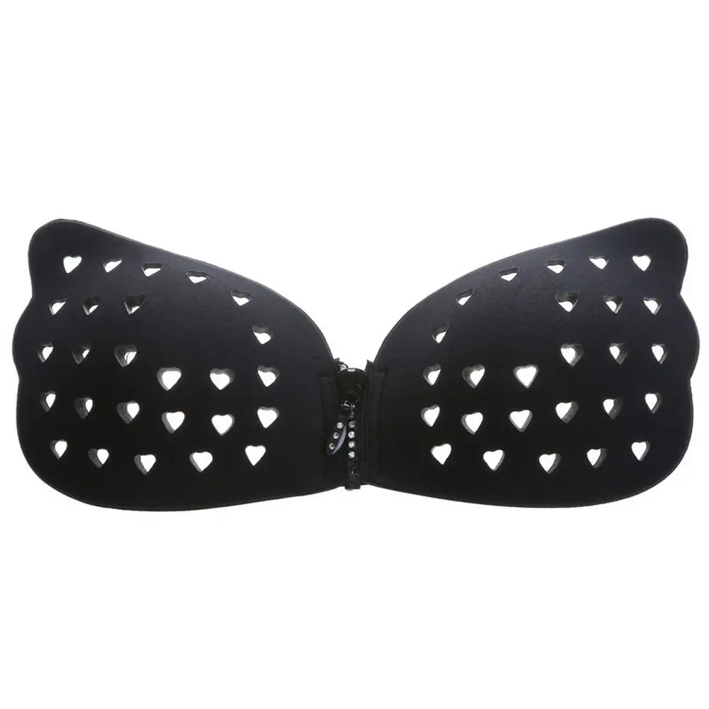 Women Invisible Bra Zipper Chest Patch Heart Perforated Underwear Female Gather Strapless Bra Non-Slip Nipple Patch Reusable