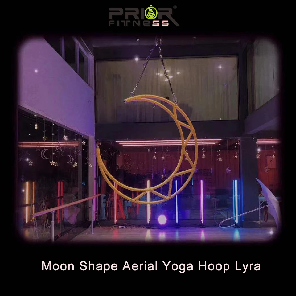 High Quality Moon Shape Aerial Hoops Silver Aerial Lyra with Accessories Acrobatics Yoga Exercise Moon Aerial Rings Hoop Lyra