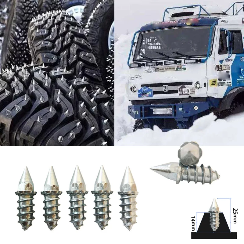 100pcs 25mm Gripping Snow M6 Screw Studs Car Off-Road ATV Screw Tire Nail Anti-Slip Wheel Snow Anti Skid Ice Stud Tyre Spikes