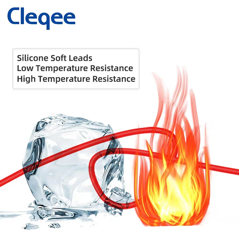 Cleqee p1520 5 peças duplo smd ic gancho de teste clipe cabo de silicone 20awg multímetro multiuso fio de teste elétrico 50cm