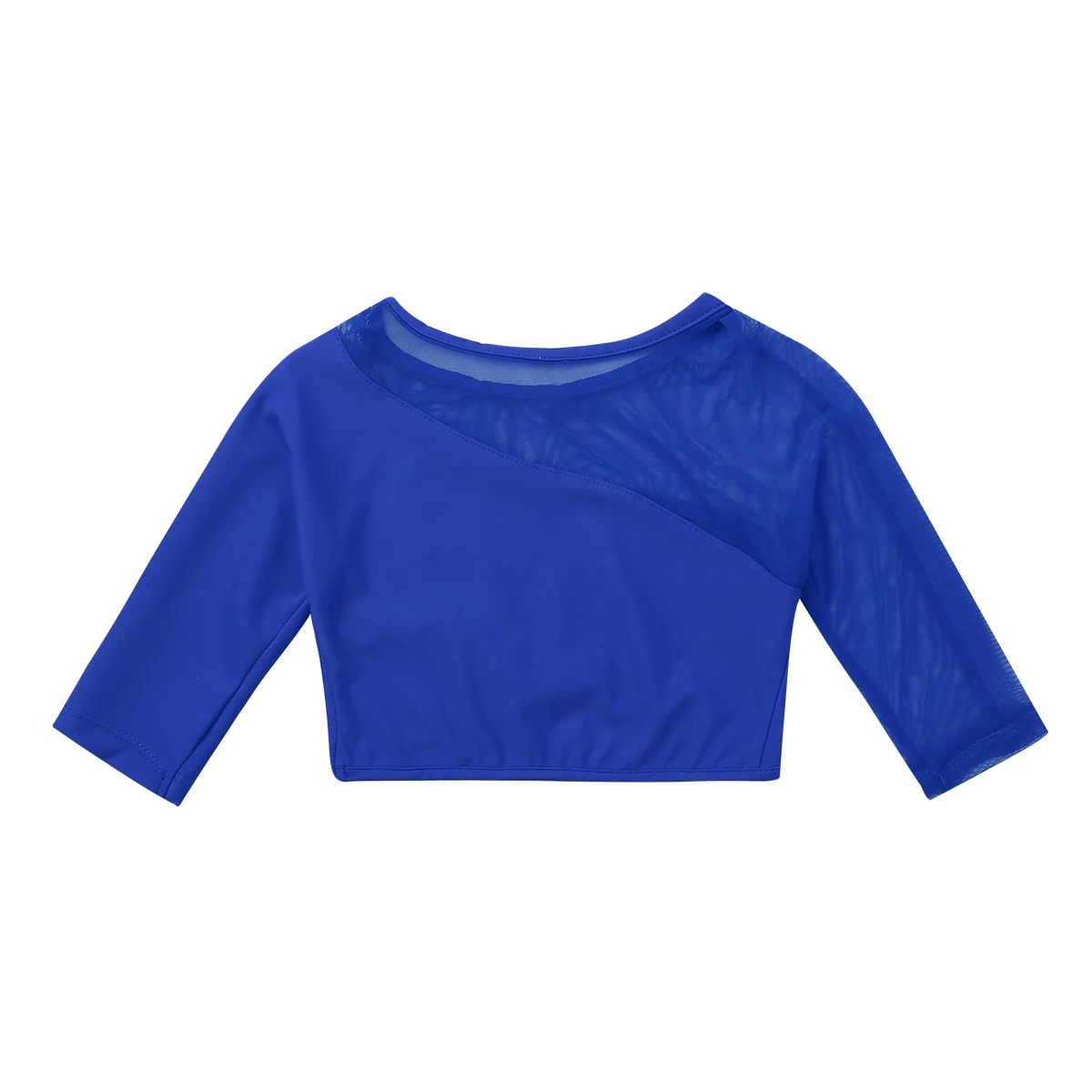 Kids Girls 3/4 Sleeves Asymmetrical Tops Stretchy Sport Crop Top for Ballet Dancing Stage Performance Workout Clothes Sportswear