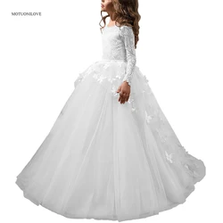 Vestidos De Primera Comunion 2024 rosa maniche lunghe bambini principessa abito lungo da festa per ragazze Costume per 2 3 4 5 6 7 8 13 anni
