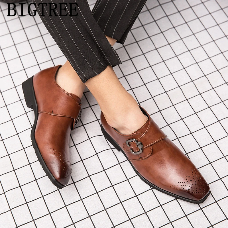 Oxford Italian Shoes With Buckle Men Business Shoes Leather Pointed Gents Shoes Big Size Men Chaussures Hommes En Cuir Luxe 2024