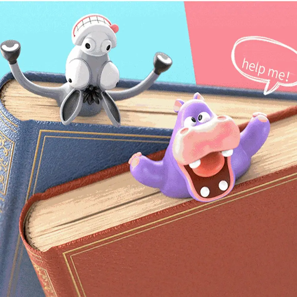 ที่คั่นหนังสือสไตล์สัตว์การ์ตูน Alat tulis lucu ปลาหมึกตราประทับชุดของขวัญชิบะอินุมหาสมุทรอุปกรณ์การเรียนที่คั่น3D