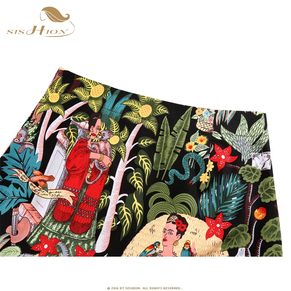 SISHION Dropshipping Floral Toucan Print Mini Rock SS0008 Baumwolle Vintage Schlank Retro Sexy Röcke Frauen Damen Frauen Rock Y2K – Detail 9