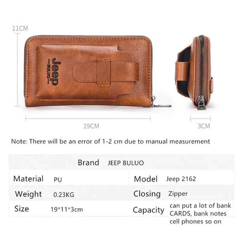 JEEP BULUO famous brand Clutch Wallet Brand Purse For Phone Double Zipper Luxury Wallet Leather Clutch Bag Large Capacity 