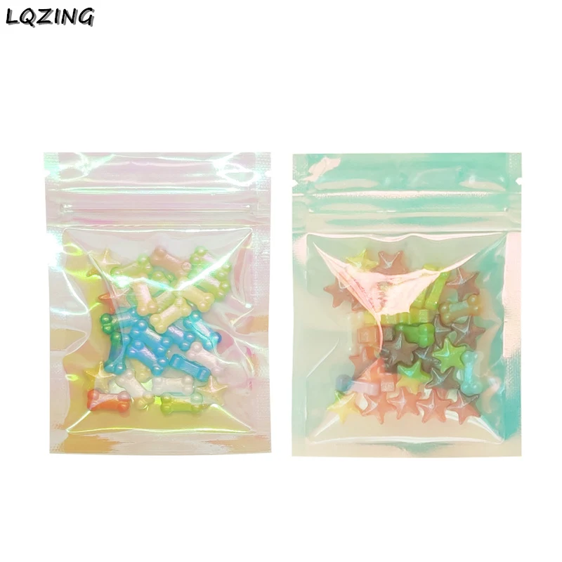 

150pcs New Rainbow Pink/Blue Plastic Clear Zip lock Boutique Bag Iridescent Zipper lock Bags Cosmetic Jewelry Laser Package