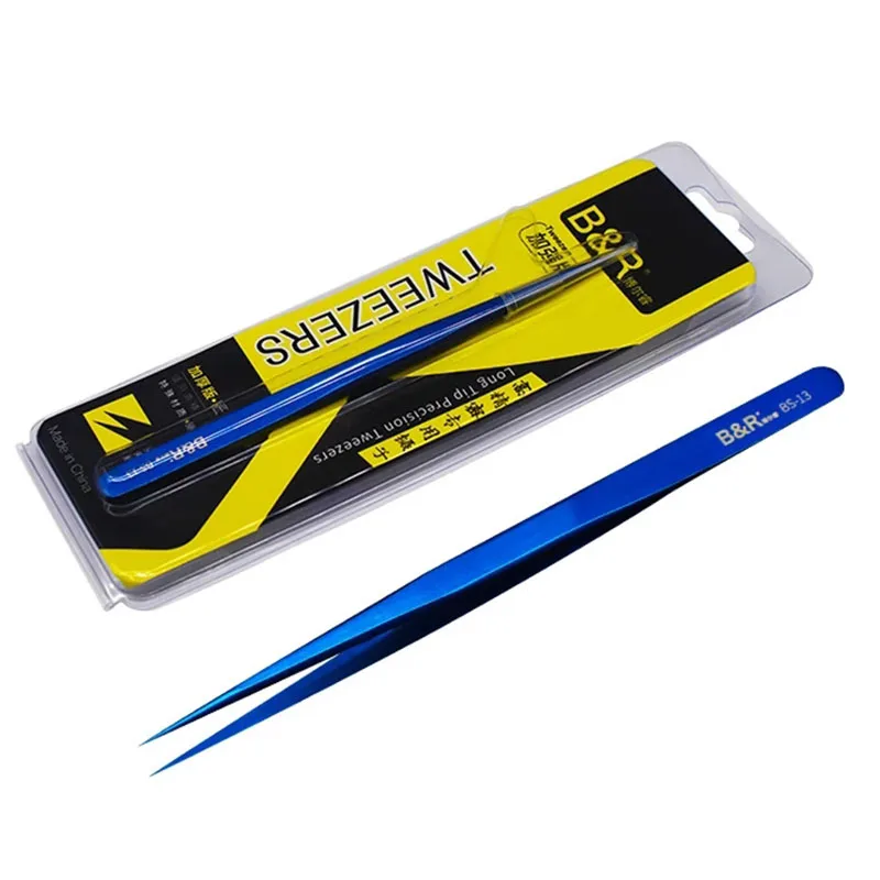 

B&R Ultra Thin Slim Tweezers Flying Line Blue Stainless Steel Sharp Hardened Industry Tweezers Mobile Phone Repair Hand Tools