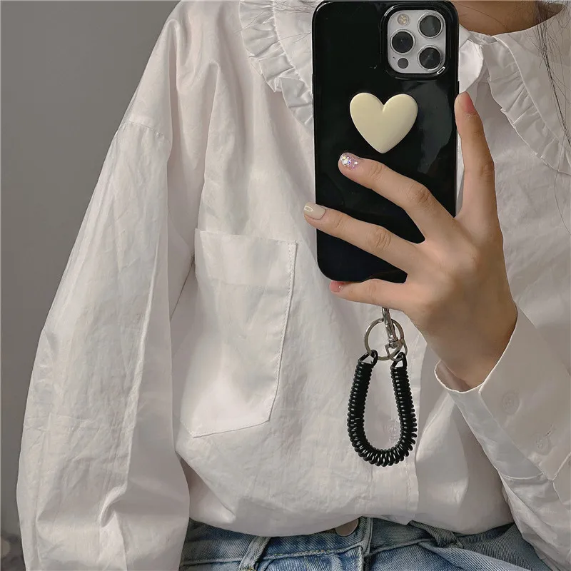 

Korea Heart Charm Glossy Black Phone Case For iPhone16 15 14 13Mini 12 11Pro Xsmax XR 78plus SE2 6s Soft Body Shell Protection