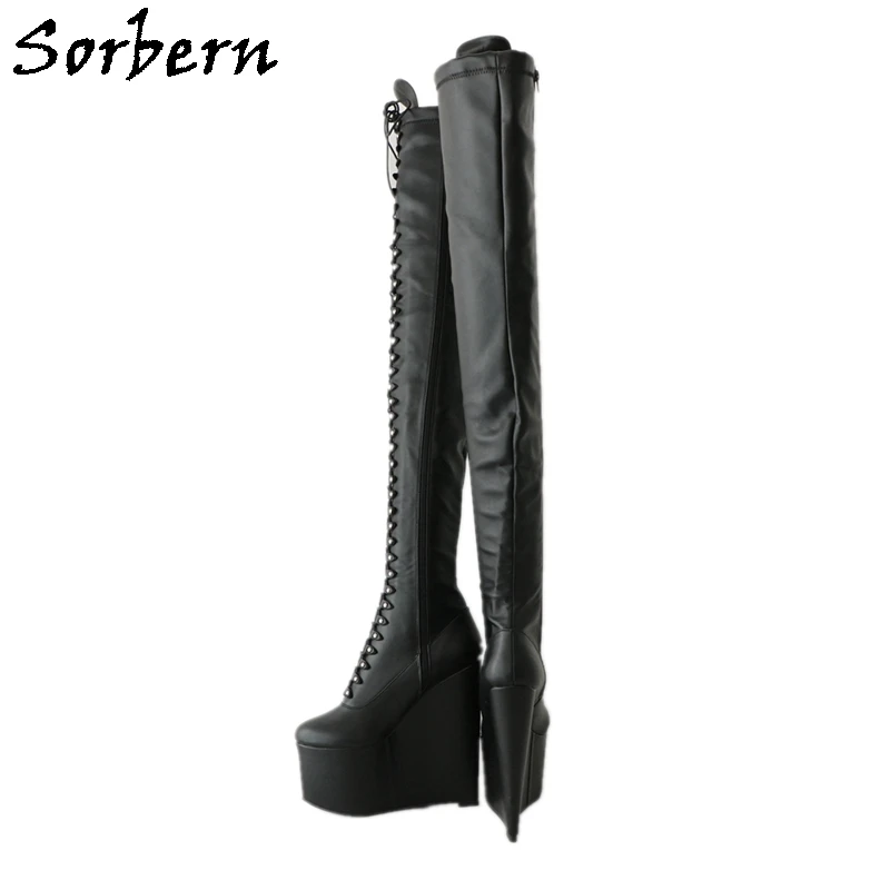 

Sorbern 20Cm Narrow Wedges Boots Crotch Thigh High Drag Queen Long Boot Lace Up Thick Platform Unisex Style Shoes Custom