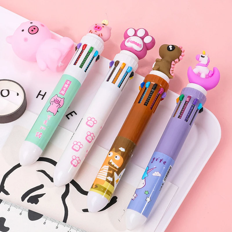 10 Colors Cute Cartoon Ballpoint Pen Student Press Colour Ball Pen Multifunction Stationery Gift for Kids Office Supplies