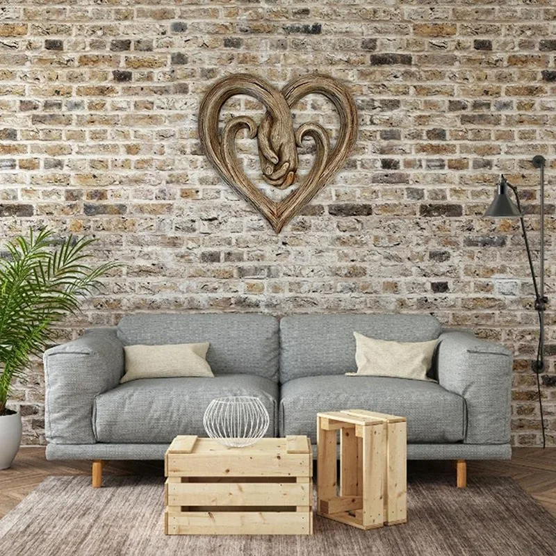 Escultura de decoración de pared con forma de corazón de madera para el hogar y la Oficina, arte colgante de sacudida de manos, estatua artesanal, nuevo