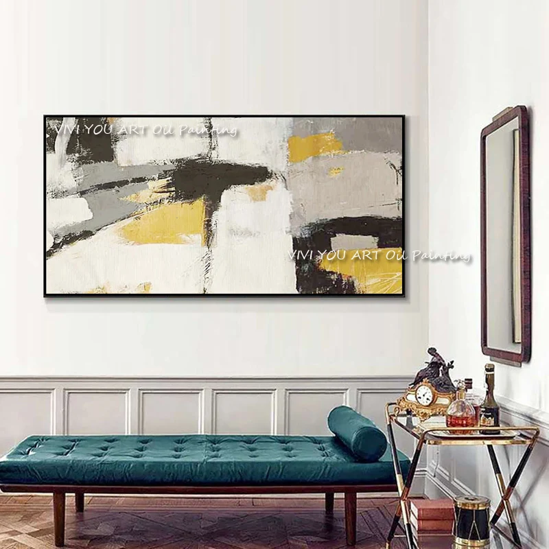 The Hot Spcial Yellow Ink Brown Black Wall Art Canvas Handpainted Cuadro Modern Abstract Painting Wall Pictures for Living Room