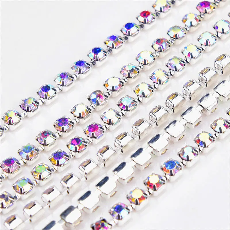 SS4 2.7Meter AB Shiny Nail Rhinestone Chain Close/Sparse Chain Crystal Glass Strass Nail Charms Accessories DIY Nail Art Decor