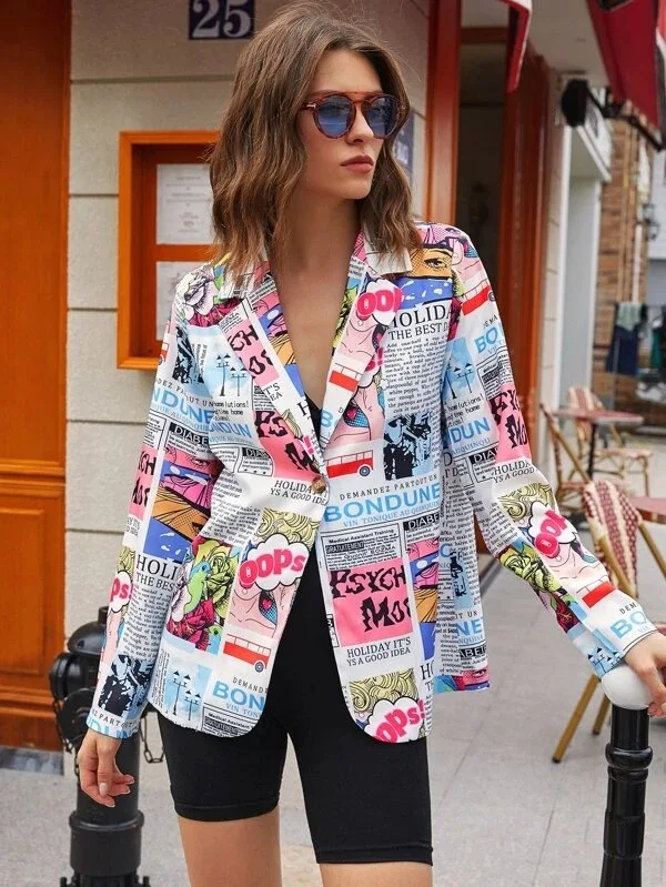 Women Blazer Fashion Women Coat Print Blazer Suit High Street Spring Coat New Jacket Plus Size Women Blazer and Jacket Summer