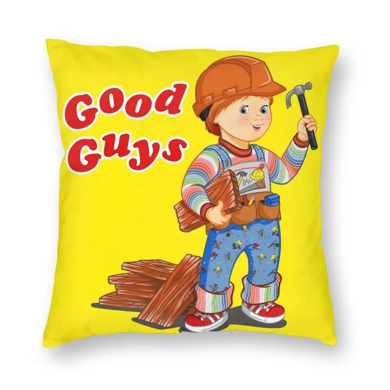 Good Guys Construction Worker Square Throw Pillow Case Home Decor Child's Play Chucky Cartoon Cushion Cover for Living Room