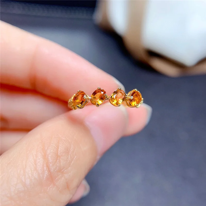 Natural Citrine Single Row Ring S925 Sterling Silver Engagement Birthstone Give Woman Gift