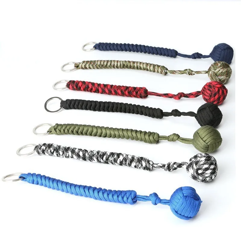 24cm 7-core Outdoor Equipment Parachute Cord Rope Keychain Key Chain With Self-defense Steel Ball Wild Survival