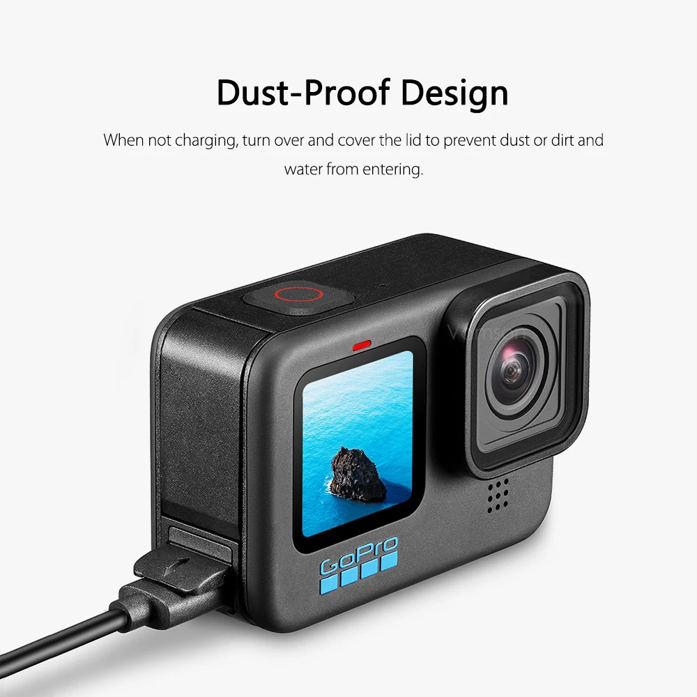 Боковая крышка аккумулятора Vamson с силиконовым чехлом для GoPro Hero 11 10 9, черная Съемная откидная крышка аккумулятора для GoPro 10 9, аксессуары