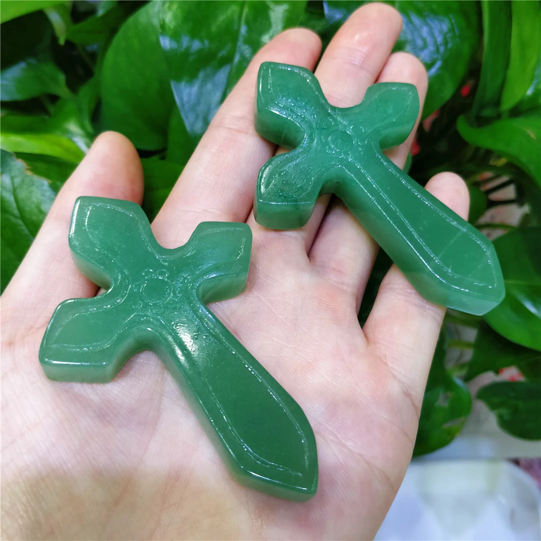 Natural Green Aventurine Minerals Blue Sodalite Quartz Crystals Carved Cross Symbol Of Love And Redemption Stone Crafts Ornament