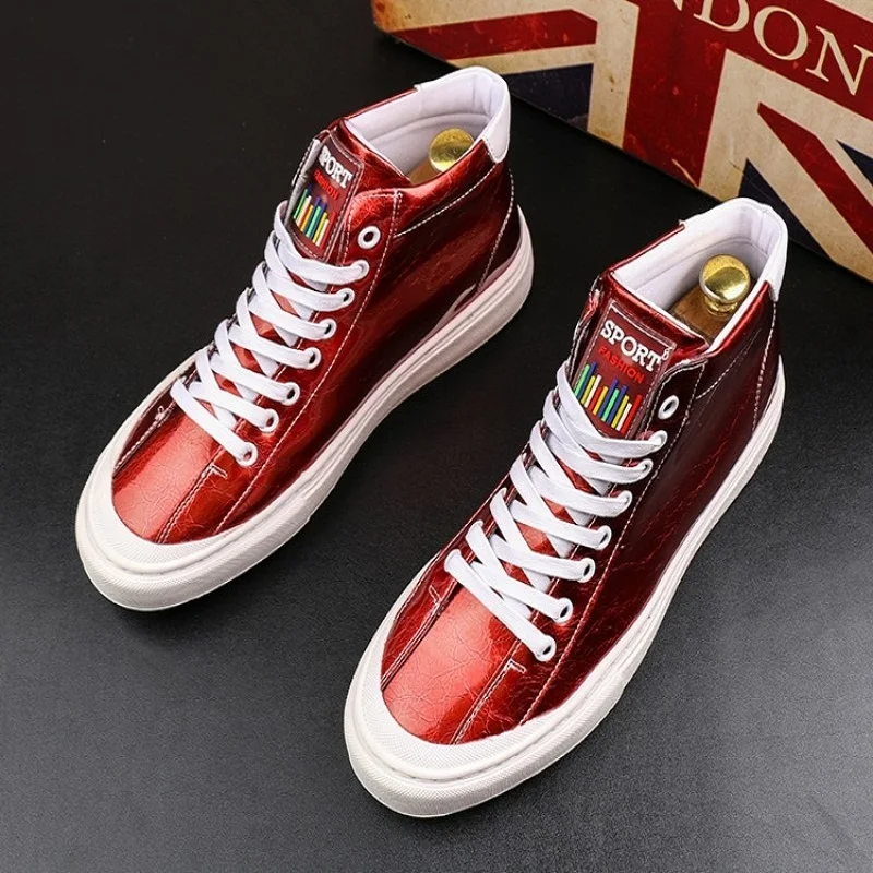 New fashion Casual men's shoes Korean edition fashion breathable web celebrity high top shoes youth joker board shoes V52